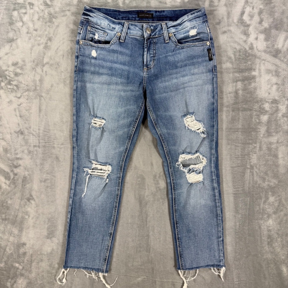 Silver Jeans Boyfriend Distressed Jeans Women's Size 26 x 27 Blue